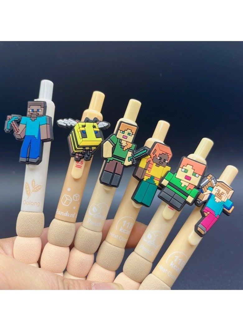 MINECRAFT 6pcs Minecraft Ballpoint Pen Game Merchandise Stationery Magnetic Block Building Block Matching Gel Pen Ballpoint Pen - Image 1